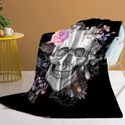 Flower Line Skull Blanket Plush Fluffy Fleece Throw for Sofa Couch and Bed