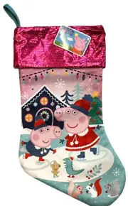 Peppa Pig 16" Christmas Stocking Faux Sequin Skating Winter Scene Squirrels Snow