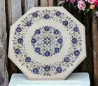 Octagon White Marble Table Console Bar Lapis Inlay Mosaic Stone Cafe Furniture