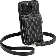 LAMEEKU for iPhone 14 Pro Max Case Wallet, Card Holder Case with Crossbody Chain Quilted Leather Purse Case RFID Protective Case Compatible with iPhone 14 Pro Max, 6.7 Inch-Black
