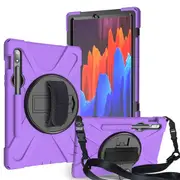 Catzon OnePiece Tablet Case Anti-Fall Protection With Hand+Neck Strap Pencil Holder For Samsung Galaxy Tab S7/S7 Plus 2020-Purple