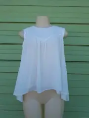 New ZARA Woman White PLEATED SLEEVELESS TOP flowy round neck Small S #6905