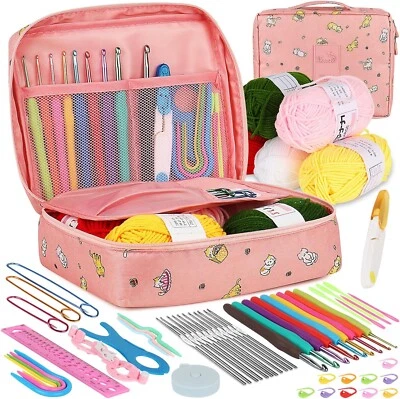 Crochet Kit for Beginners 59pcs with Yarn Ergonomic Hooks 2.0-6.0mm Lace Needles