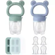 Silicone Baby Fruit Feeder & Teether Set with Freezer Tray & Extra Pouches