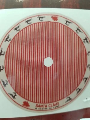 Retro Style Santa Claus is Coming To Town Tree Skirt 48" Santa & Reindeer NWT