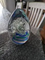 Vintage New Old Stock Glass Egg Paperweight 5"