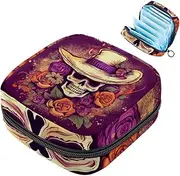 Period Bag,Sanitary Napkin Storage Bag,Vintage Mexican Sugar Skull,Tampon Bag for Purse