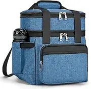 Large Insulated Lunch Bag, 2 Deck Lightweight Lunch Box Lunch Cooler Leakproof Insulated, with Waterproof Zipper/Shoulder Strap for Work, Office, School, Outdoor, Picnic (Blue)