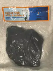 BLACK Spider Web With 4 Spiders Halloween, 2oz Pack Spooky NIB - Free Shipping!
