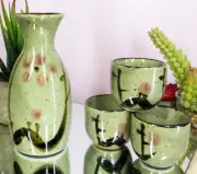 Japanese 5oz Ceramic Matcha Cherry Blossom Sake Set Flask Carafe With Four Cups
