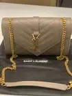 Saint Laurent YSL Small Envelope Quilted Chain Shoulder Bag Beige
