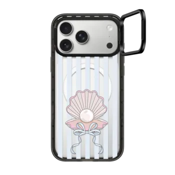 iPhone 17 Pro Max Impact Ring Stand Case MagSafe Compatible Pearls and Bows Petite