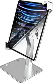 Charchendo Anti-Theft Security Kiosk Tablet Stand Holder, Heavy Duty Desktop POS Display Mount, Diagonally-Oriented Clip Stand with Lock and Key for iPad Pro 12.9, Surface Go, Galaxy Tab, 9-14" Tablet