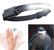 Waterproof LED Headlamp Motion Sensor Wide Beam USB Headlight Head Band Light