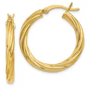 Sterling Silver Gold Flash Plated Twisted 3.5X25mm Hoop Earrings