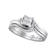 Diamond Princess Cut Engagement Bridal Ring Set 10k White Gold