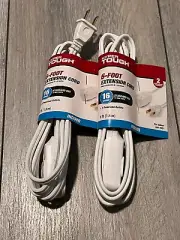 2X - 6 FEET FT EXTENSION CORD POWER CABLE 3 OUTLET INDOOR 16 GAUGE - WHITE