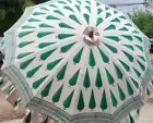 Decorative Green & White Garden Umbrella Block Print Outdoor Parasols For Home