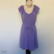 'QUIRKY CIRCUS' BNWT SIZE '8' PURPLE SHEER LINED FRILL SHOULDER CAP SLEEVE DRESS