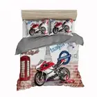 White Motorbike Quilt Duvet Doona Cover Set Single/Double/Queen/King Bed Linen