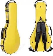 Crossrock Fiberglass Mandolin Case-Fits Both A & F Styles Straps, Accessory Compartment, Fixed & Removable Padding-Includes TSA Lock-Yellow