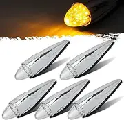 All Star Truck Parts] 5PCS 17 LED Amber Clear Lens Torpedo Cab Marker Roof Running Top Lights Assembly Chrome Heavy Duty Trucks Replacement for International Kenworth/Peterbilt/Freightliner/Mack
