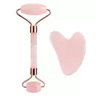 Rose Quartz Jade Roller & Gua Sha Face Body Therapy Massager Stone Set Natural
