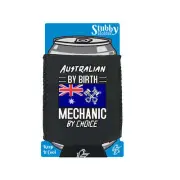 Australian Flag By Birth Mechanic - Novelty Funny Cooler Holders Stubby Holder