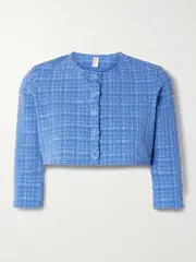 [Lisa Marie Fernandez] Lisa Marie Fernandez - Cropped Striped Seersucker Cardigan - Blue - 3 3 Blue