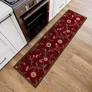 Ottomanson Ottohome Collection Rubber Backed Carpet Runner with Modern Leaves Design, 57 cm x 210 cm, Red