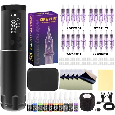 Wireless Tattoo Machine Complete Kit Rotary Pen Adjustable Stroke with Needles