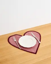 Pink Clay & Mulberry 100% French Flax Linen Heart Placemats (Set of Two)