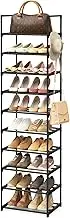WEXCISE Narrow Shoe Rack 10 Tiers Tall Shoe Rack for Entryway 20 24 Pairs Shoe & Boots Organizer Storage Shelf Durable Black Metal Stackable Shoe Cabinet with Hooks, 17.1D x 11.8W x 78.7H in