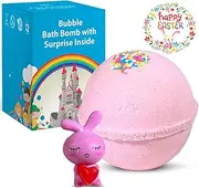 Easter Bubble Bath Bomb for Kids with Surprise Toy Bunny with Heart Inside - Natural Ingredients Safe for Sensitive Skin - Moisturizing Coconut and Olive Oils and Fruity Bubble Gum Scent