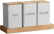 Alerrawia 4 Pcs Tea Coffee Sugar Canister 1000 Ml Metal Coffee Tea Sugar Container with Airtight Bamboo Lid and Name Marker Food Storage Containers Jars for Coffee Sugar Tea White Container