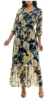 Nina Leonard Floral Midi Dress Ruffle Wedding Cottage Core