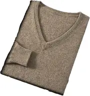 [Kiioouu] Men's Cashmere Sweater V-Neck Solid Color Long Sleeved Knitted Casual Pullover Top