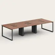 Recess 6 Seat Desk | Office Desk | Office Workstation, Walnut/Black / No Power / Boxed