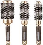 3 Pcs Boar Bristle Round Brush for Blow Drying, Nano Thermal Ceramic and Ionic Tech Hair Brush for Curling and Straightening - Large，Medium and Small Round Brushes