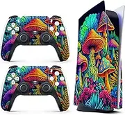 HK Studio Hippie Mushroom Decal Sticker Skin Specific Cover for Both PS5 Disc Edition and Digital Edition - Waterproof, No Bubble, Including 2 Controller Skins and Console Skin