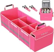 Farasla Waterproof Trunk Organizer with Insulated Leakproof Cooler Bag, Foldable Cover, Adjustable Securing Straps (4-in-1 w/Cooler, Pink)