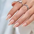 Press on Nails Almond Medium Soft Gel Chrome Nails, Light B - Champagne Glazed