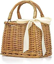 [DOKOT] Natural Handwoven Wicker Handbag, Rectangular Basket Purse, Women Straw Tote (Rectangular Khaki)