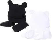 [ROMISBABA] Infant Cotton Baby Hats Mittens Set Scratch Mittens Soft Beanie Gloves Baby Girl Hat Gloves Newborn to Toddler White Black