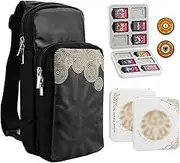 RHOTALL Portable Travel Carrying Case Compatible with Nintendo Switch/OLED/Lite, Large Capacity Black Shoulder Bag with 12 Slots Game Case, Thumb Grip Caps for Tears of Kingdom
