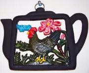 Cast Iron TRIVET - Rooster Design w/Hanging Loop - NEW!
