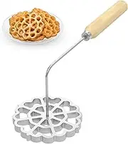 STUIPIUL Aluminum Bunuelos Cookie Maker Mold with Wooden Handle, Rosette Maker, 12.2x1.2cm