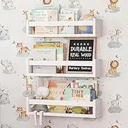 NATURE SUPPLIES Set of 3, 16.4" White Floating Nursery Shelves for Wall, Kids Bookshelf for Bedroom, Nursery Storage, Decorative Display for Kids Rooms, Modern Wall-Mounted Organizer for Home
