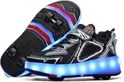 [TECDOTO] Roller Shoes Sneakers, USB Rechargeable Roller Skates Shoes for Boys Girls Kids Gift LED Light Up 4 Wheels Shoes Roller Skates,Black-5.5BigKid