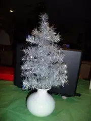 New 18" Silver Tinsel Mini Tree in ceramic vase